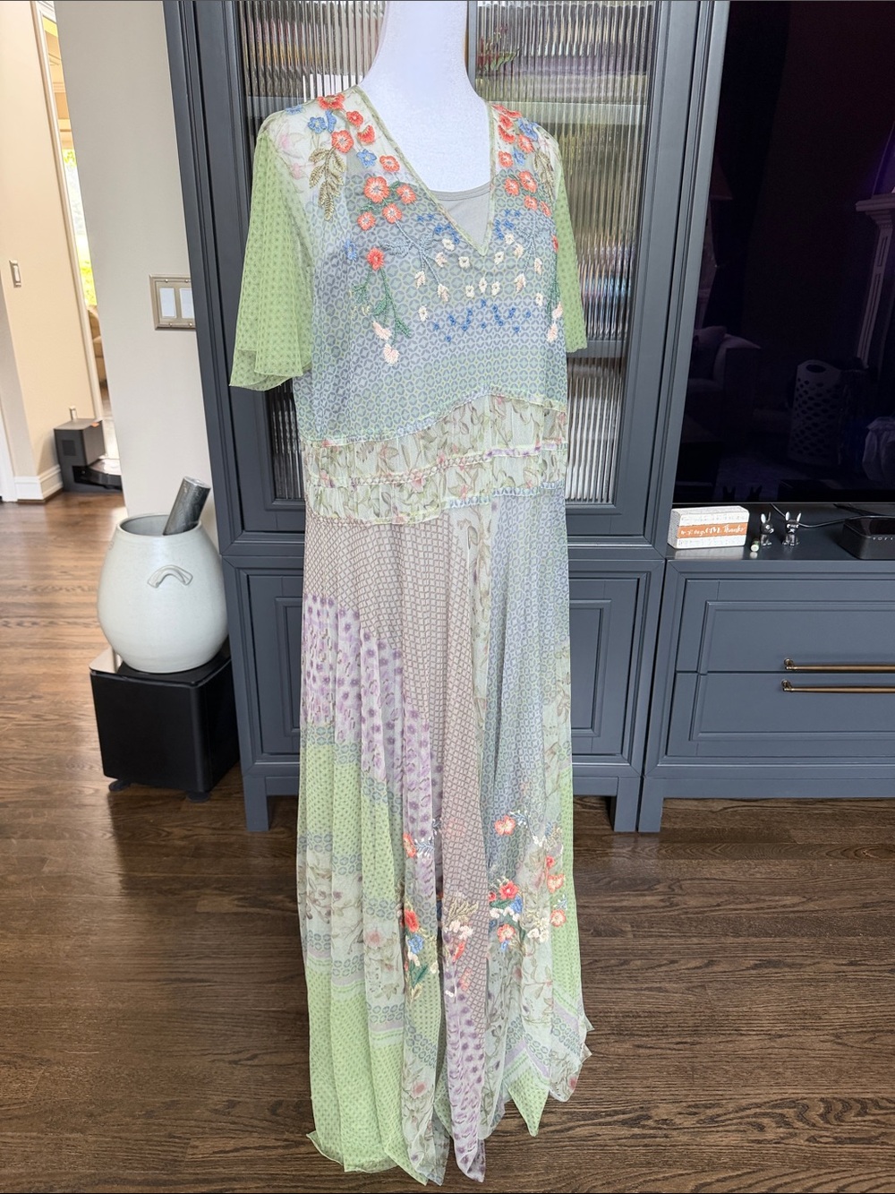 Johnny Was Light Green Floral Maxi Dress - Picture 4 of 12